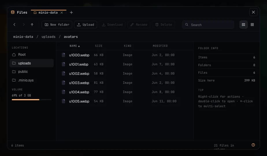 Cloady Files · browsing a volume